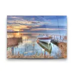 Boat Harbor and Sunset - Horizontal Glass Art