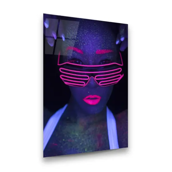 Woman with Led Glasses - Rectangle Glass Art