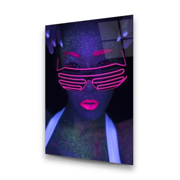 Woman with Led Glasses - Rectangle Glass Art