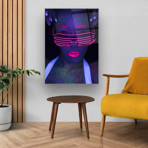 Woman with Led Glasses - Rectangle Glass Art