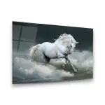 White Racing Horse - Horizontal Glass Art