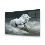 White Racing Horse - Horizontal Glass Art