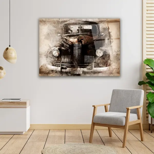 Old British Car - Horizontal Glass Art