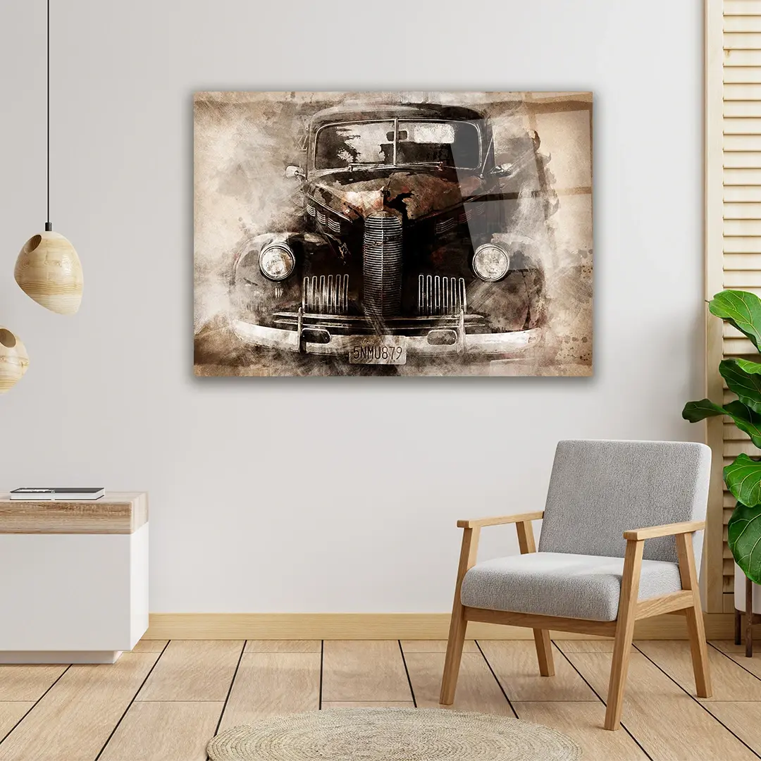 Old British Car - Horizontal Glass Art