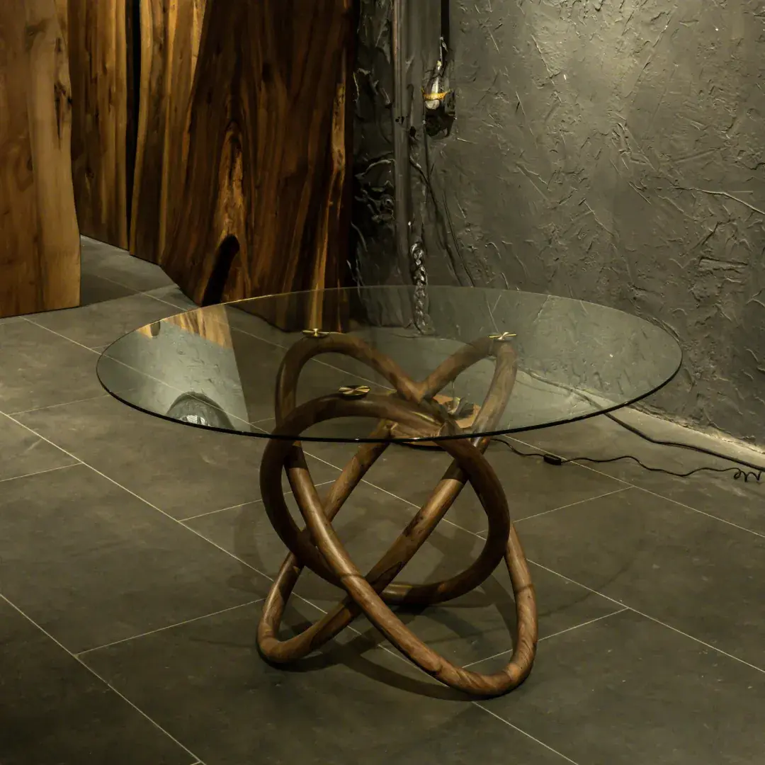 Walnut Ring-Leg Glass Coffee Table (47.24 inches)