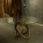 Walnut Ring-Leg Glass Coffee Table (47.24 inches)