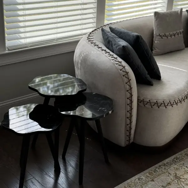 Ferozzi B4 Black Marble-Style Nesting Table Set with Solid Wood Legs