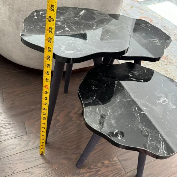 Ferozzi B4 Black Marble-Style Nesting Table Set with Solid Wood Legs