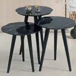 Ferozzi B4 Black Marble-Style Nesting Table Set with Solid Wood Legs