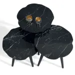 Ferozzi B4 Black Marble-Style Nesting Table Set with Solid Wood Legs