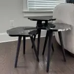 Ferozzi B4 Black Marble-Style Nesting Table Set with Solid Wood Legs