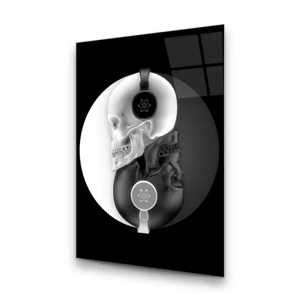 Skull Listening To Music - Rectangle Wall Glass Art