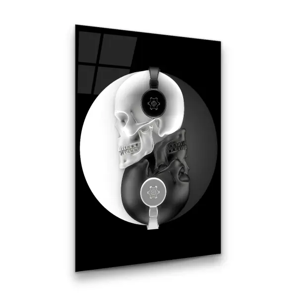 Skull Listening To Music - Rectangle Wall Glass Art