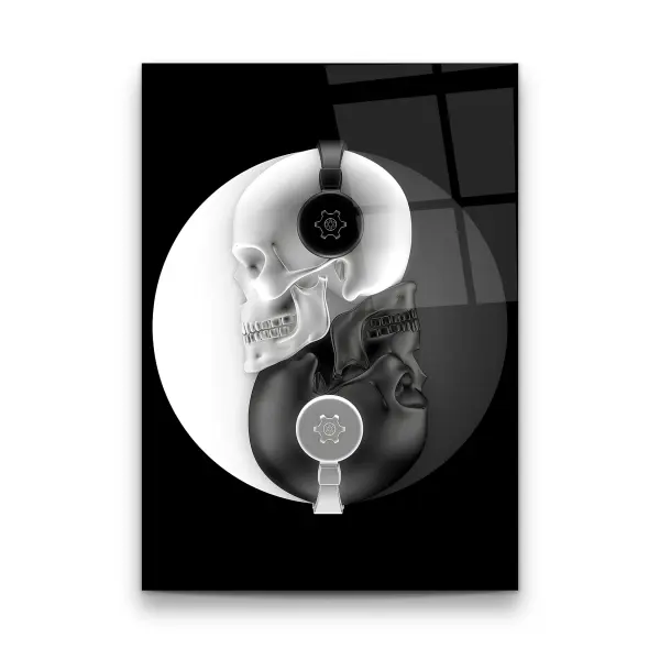 Skull Listening To Music - Rectangle Wall Glass Art