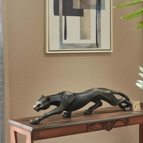 Cubic Panther Statue Sculpture 28.3" (Handmade)