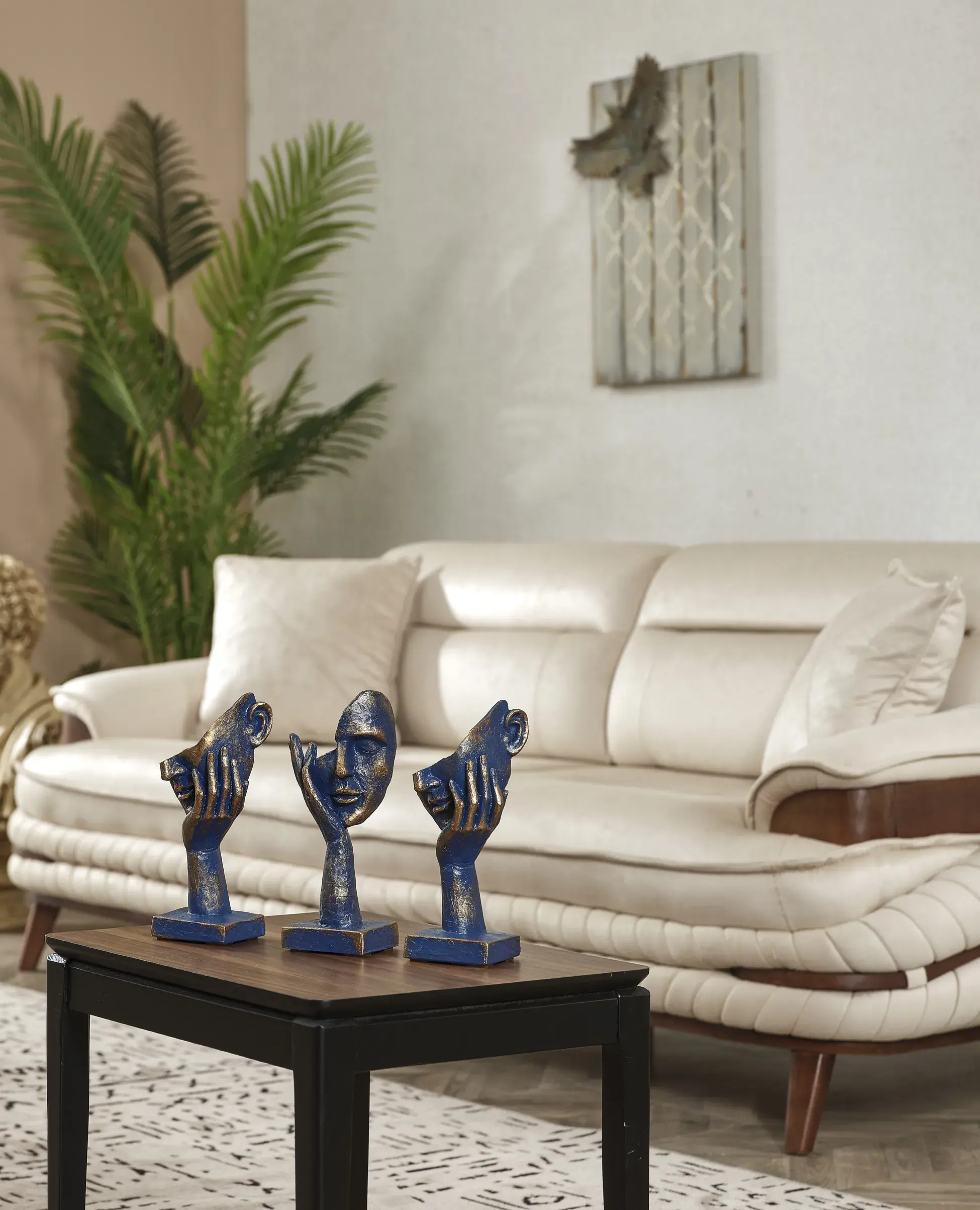 Face Mask Statue Sculpture Three-piece set 10,2" (Handmade)