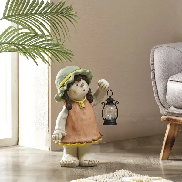 Ferozzi Handmade Garden Girl with Lantern Decorative Figurine