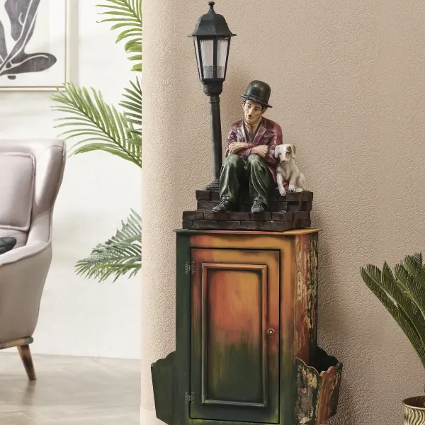 Charlie Chaplin Street Lamp - Sculpture and Newspaper Cabinet Accessories Set (Handmade)