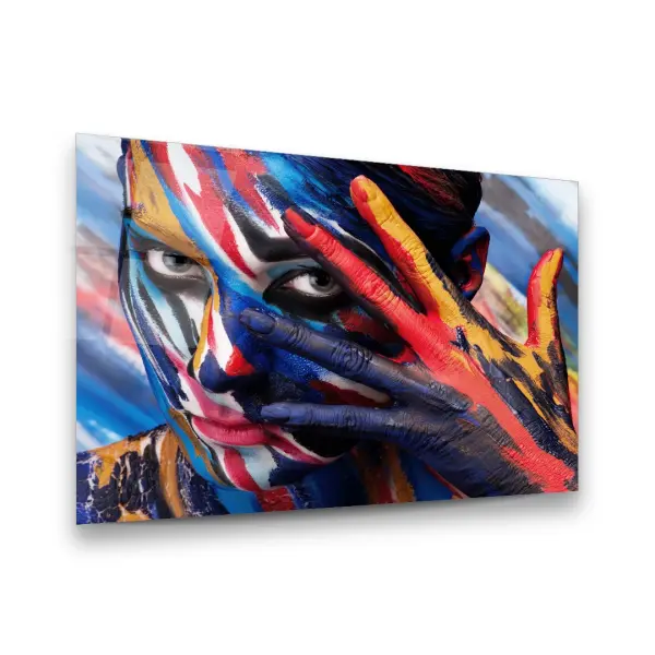 Colorful Painted Man - Horizontal Wall Glass Art