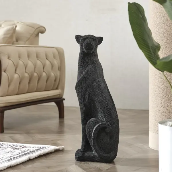 Glossy Black Panther Sculpture (Handmade)