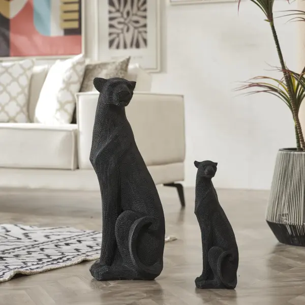 Glossy Black Panther Sculpture (Handmade)