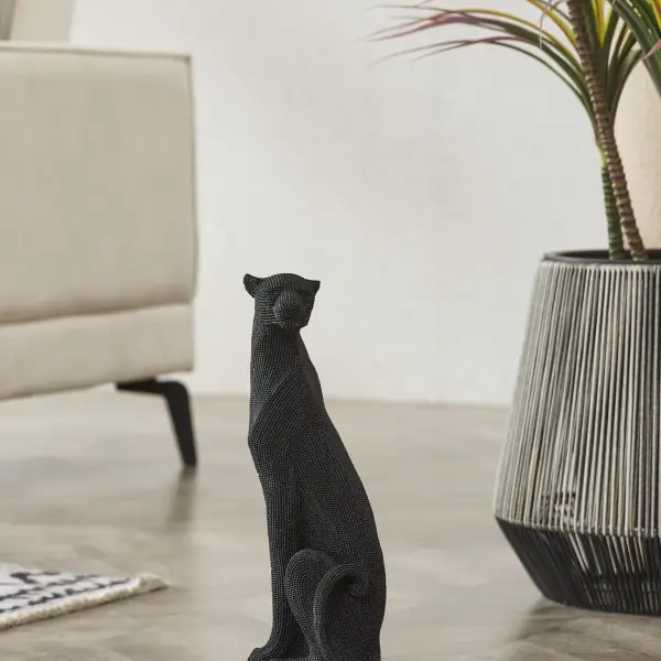 Glossy Black Panther Sculpture (Handmade)