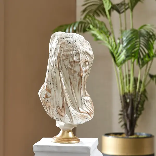 WHITE BLESSED VIRGIN MARY BUST - Sculpture 18.9" (Handmade)