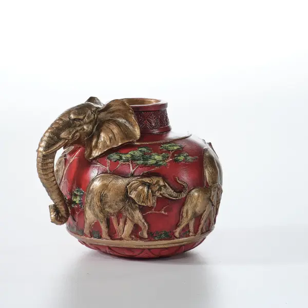 Ferozzi Handmade Sunset Elephant Vase with Pink Floral Arrangement