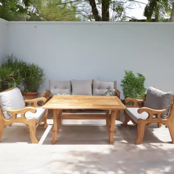 Orchid Chestnut Wood Garden Patio 3+1+1 Sofa and Table Set