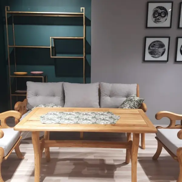 Orchid Chestnut Wood Garden Patio 3+1+1 Sofa and Table Set