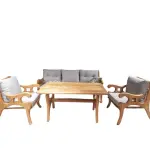 Orchid Chestnut Wood Garden Patio 3+1+1 Sofa and Table Set