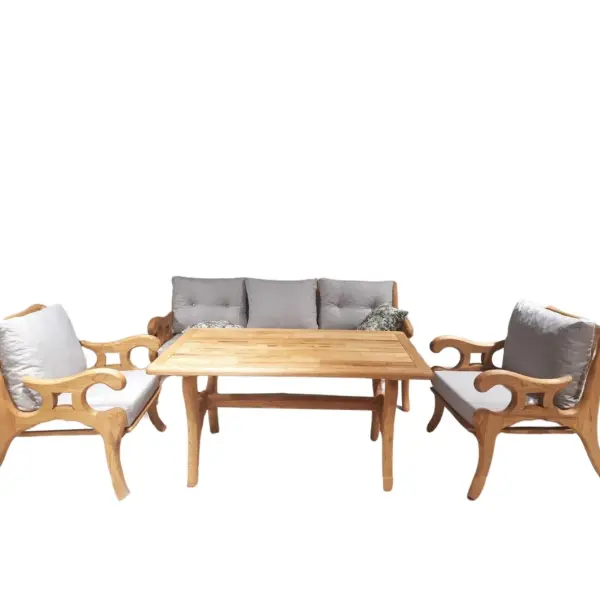 Orchid Chestnut Wood Garden Patio 3+1+1 Sofa and Table Set