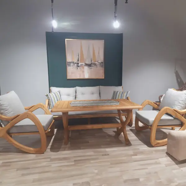 Butterfly Chestnut Wood Garden Patio 3+1+1 Sofa and Table Set