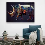 Colorful Rhino- Horizontal Wall Glass Art