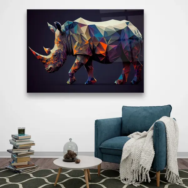 Colorful Rhino- Horizontal Wall Glass Art