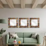 Tile Patterned Glass Mirror Three Piece Set Ayvalik - Square