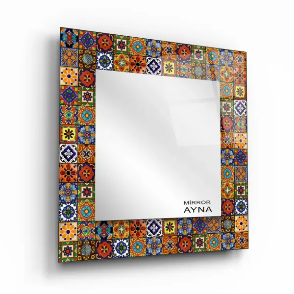 Tile Patterned Glass Mirror Three Piece Set Ayvalik - Square