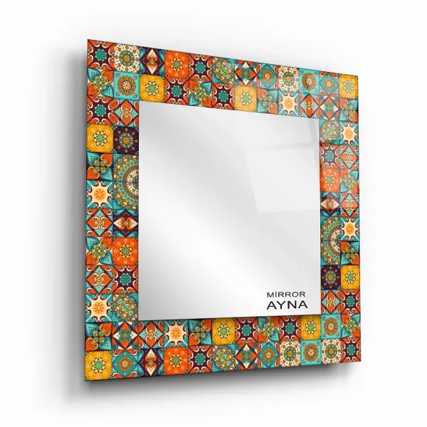 Tile Patterned Glass Mirror Three Piece Set Bodrum  - Square