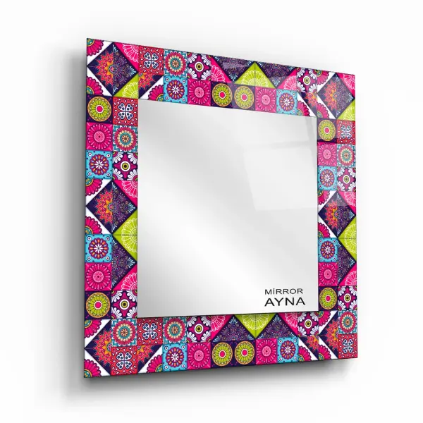 Tile Patterned Glass Mirror Three Piece Set Datca - Square