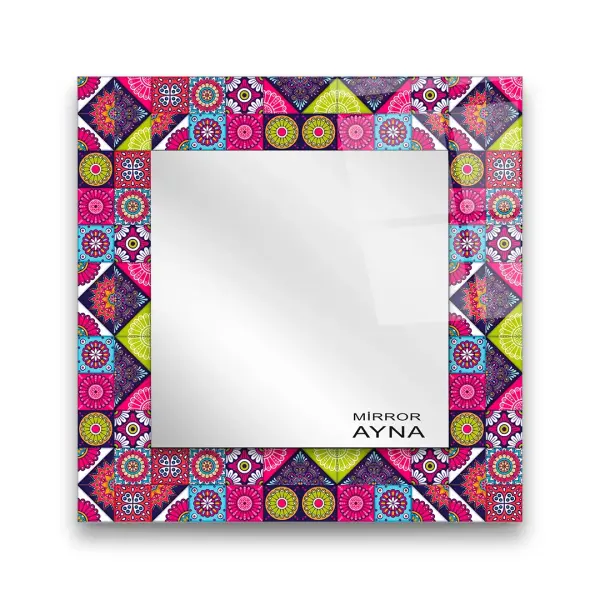 Tile Patterned Glass Mirror Three Piece Set Datca - Square