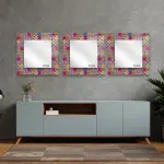 Tile Patterned Glass Mirror  Three Piece Set Kusadasi - Square