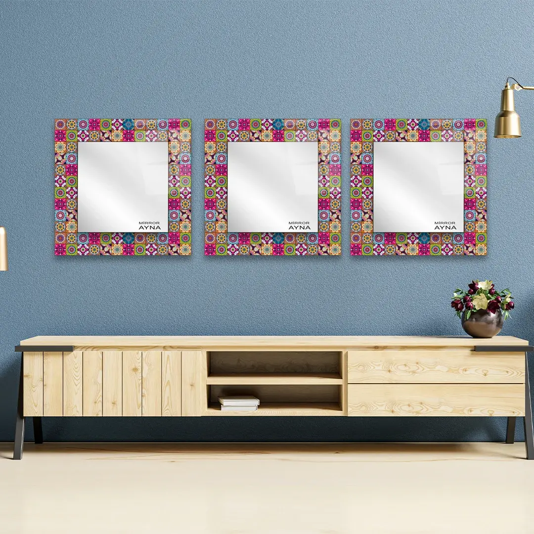 Tile Patterned Glass Mirror  Three Piece Set Kusadasi - Square