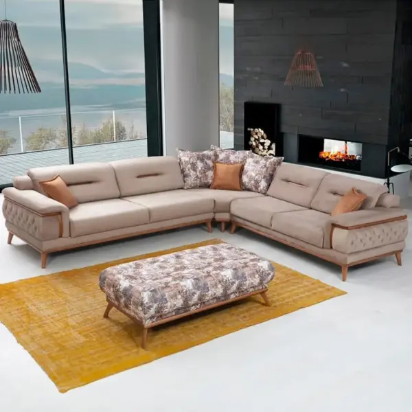 Poyraz Sectional Sofa Set ( L + Ottoman + Armchair )