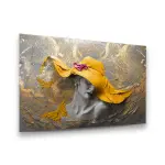 Woman in Yellow Hat - Horizontal Wall Glass Art