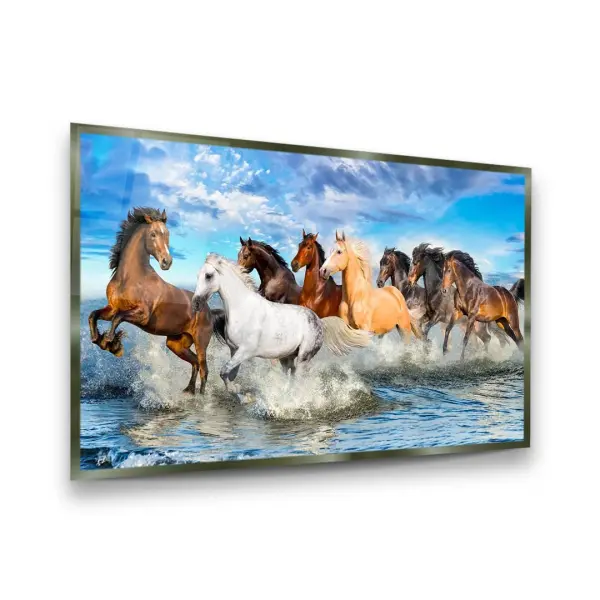 Water Horses - Premium Tempered Glass Wall Art Horizontal