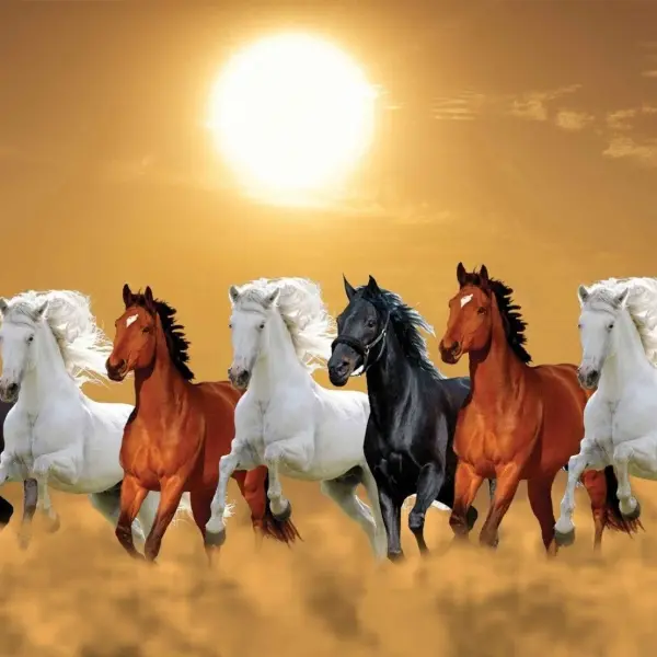 Sunset Horses - Premium Tempered Glass Wall Art Horizontal