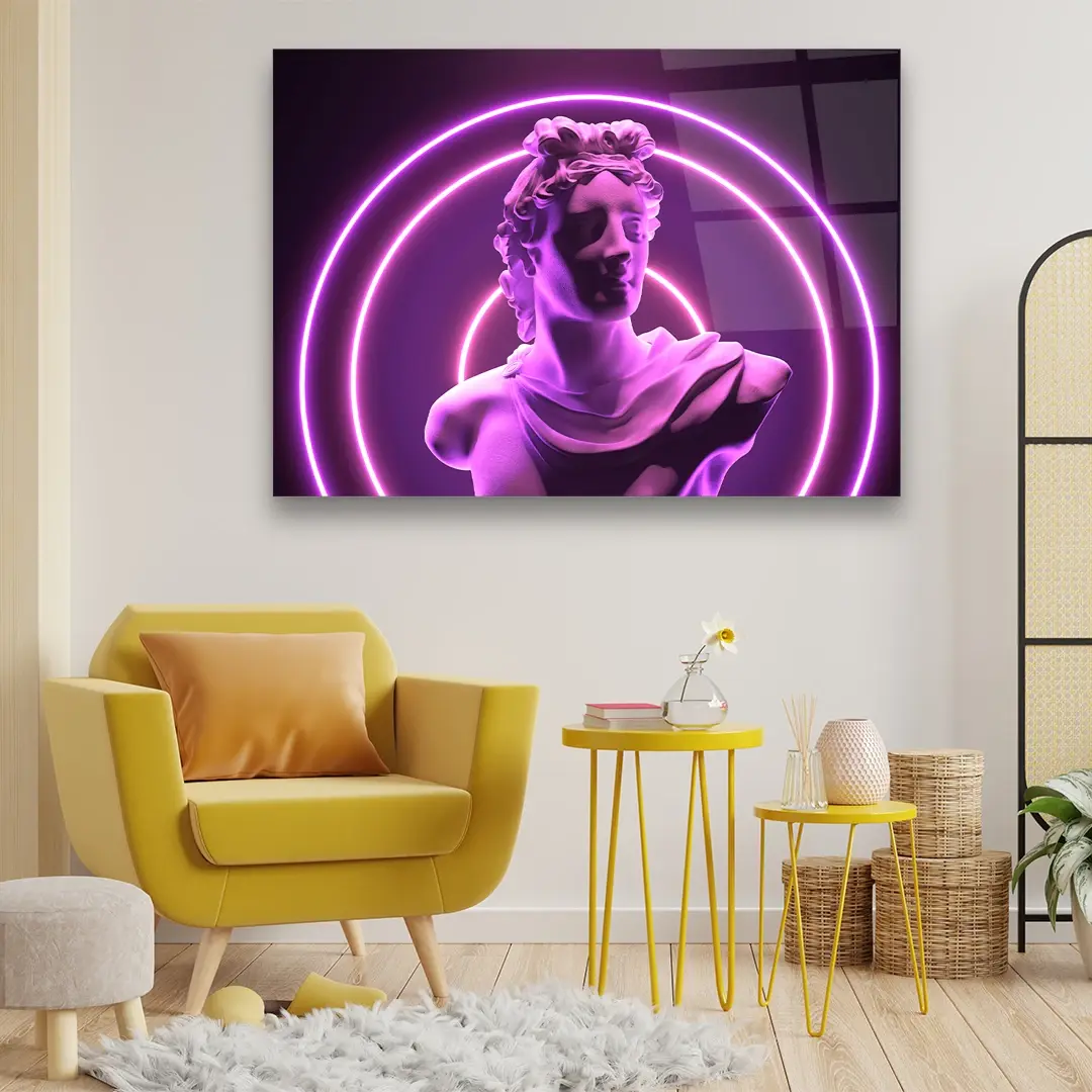 Neon Statue - Horizontal Wall Glass Art