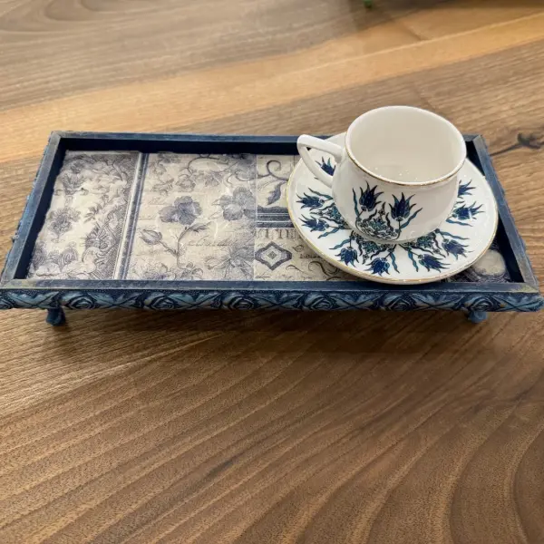 Handmade Decorative Coffee & Tea Serving Tray - Elegant Design for Special Occasions - Blue