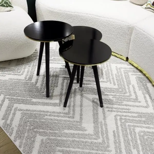 Ferozzi F-1  Black Nesting Coffee Table Set with Gold Edge Finish and Solid Wood Legs for Modern Living Rooms