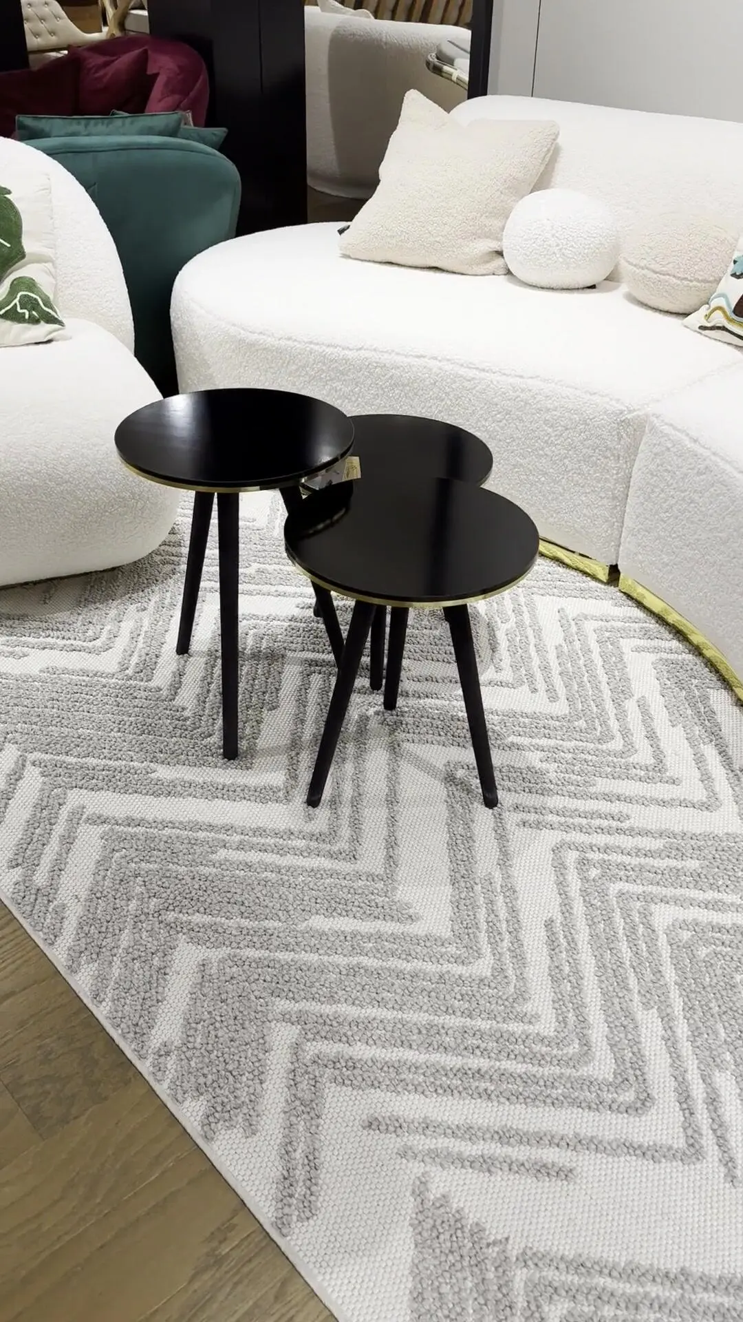 Ferozzi F-1  Black Nesting Coffee Table Set with Gold Edge Finish and Solid Wood Legs for Modern Living Rooms